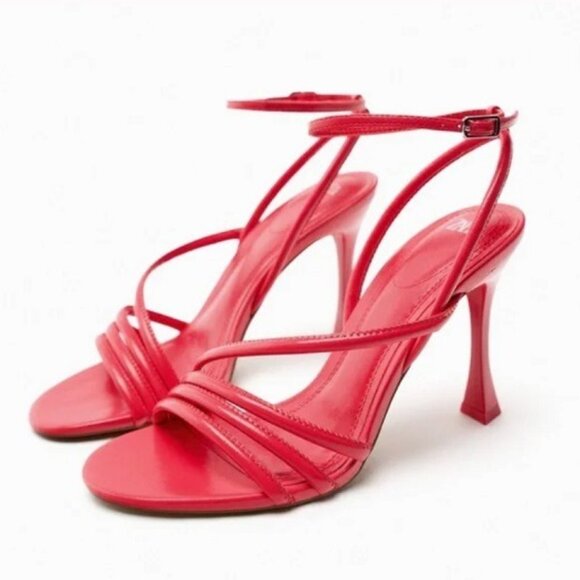 Zara High Heeled Strap Sandals in Watermelon size 38 EU / 7.5-8 US - Picture 2 of 10